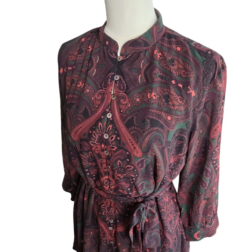 eShakti Wayward Fancies Paisley Shirt Dress Tie Waist Boho No Size Tag‎